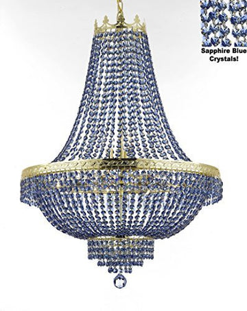 French Empire Crystal Chandelier Lighting - Dressed With Sapphire Blue Color Crystals Great For A Dining Room Entryway Foyer Living Room H36" X W30" - A500-B82/Cg/870/14