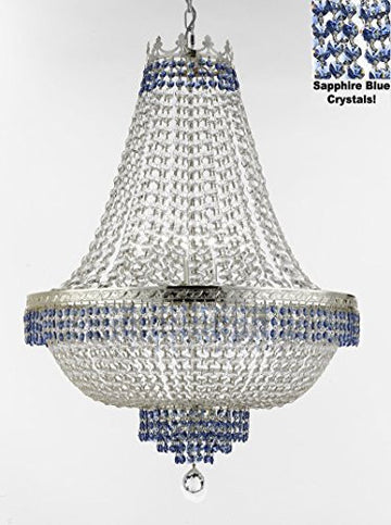 French Empire Crystal Chandelier Chandeliers Lighting Trimmed With Sapphire Blue Crystal Good For Dining Room Foyer Entryway Family Room And More H36" W30" - A500-B83/Cs/870/14
