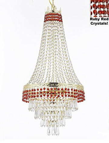 French Empire Crystal Chandelier Chandeliers Moroccan Style Lighting Trimmed With Ruby Red Crystal Great For Dining Room Foyer Entryway Family Room H30" X W17" - J10-B75/Cg/26026/4