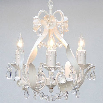 White Wrought Iron Floral Chandelier Crystal Flower Chandeliers Lighting H15" X W11" - Perfect For Kids' And Girls Bedrooms - J10-White/Cl/26027/4
