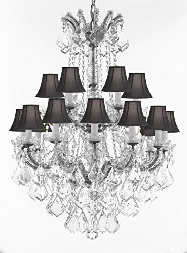 Maria Theresa Crystal Chandelier Chandeliers Lighting With Black Shades H 36" X W 28" - Great For Dining Room Entryway Or Living Room - A500-B12/Cs/Blackshades/152/18