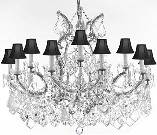 Maria Theresa Chandelier Crystal Lighting Chandeliers Lights Fixture Pendant Ceiling Lamp For Dining Room Entryway Living Room With Large Luxe Diamond Cut Crystals H28" X W37" - A500-Cs/B89/21510/15+1-Blackshadesdc