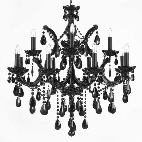 Jet Black Chandelier Crystal Lighting 30X28 - A500-Black/21532/12+1