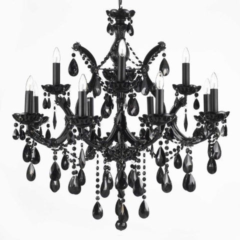 Jet Black Chandelier Crystal Lighting 30X28 - A500-Black/21532/12+1