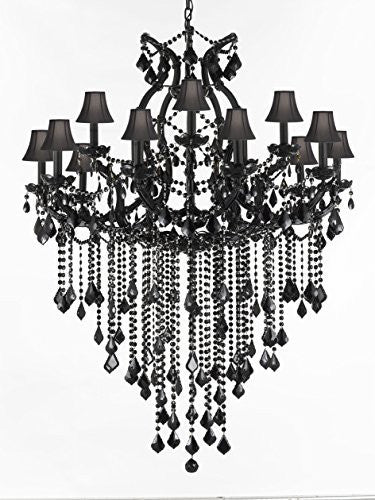 Jet Black Chandelier Crystal Lighting Chandeliers With Black Shades 37X50 - A500-Sc/B12/BLACK/21510/15+1