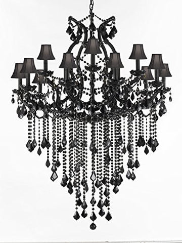 Jet Black Chandelier Crystal Lighting Chandeliers With Black Shades 37X50 - A500-Sc/B12/BLACK/21510/15+1
