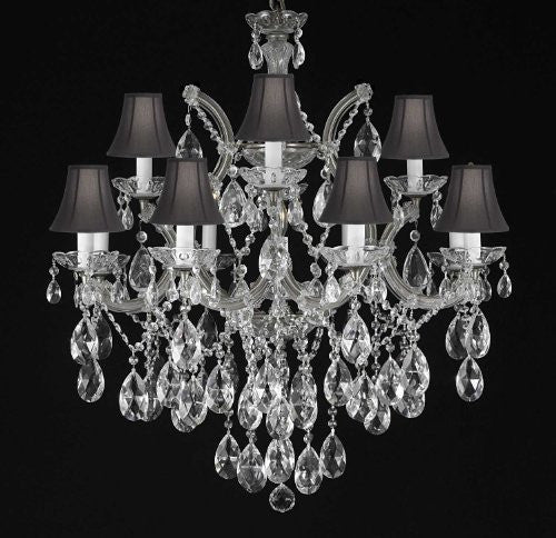 Maria Theresa Chandelier Crystal Lighting Chandeliers With Shades H30" X W28" - A500-Blackshades/Silver/21532/12+1
