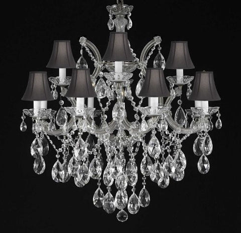 Maria Theresa Chandelier Crystal Lighting Chandeliers With Shades H30" X W28" - A500-Blackshades/Silver/21532/12+1