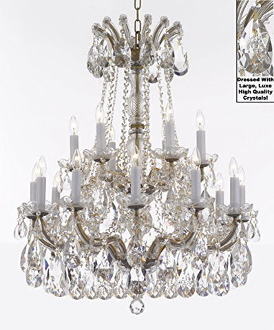 Maria Theresa Chandelier Crystal Lighting Fixture Pendant Ceiling Lamp With Large Luxe Diamond Cut Crystals H30" X W28" -Good For Dining Room Foyer Entryway Family Living Room - A500-Cg/B90/152/18Dc