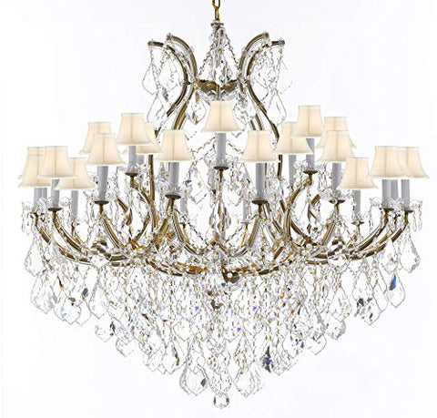 Crystal Chandelier Lighting Chandeliers H46" X W46" Dressed with Large, Luxe, Diamond Cut Crystals! Great for The Foyer, Entry Way, Living Room, Family Room and More w/White Shades - A500-B90/WHITESHADES/2MT/24+1DC
