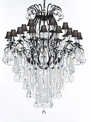 Wrought Iron Chandelier Crystal Chandeliers Lighting Empress Crystal (Tm) H60" W46" Perfect For An Entryway Or Foyer - A500-Sc/Blackshade/B12/3034/18+6