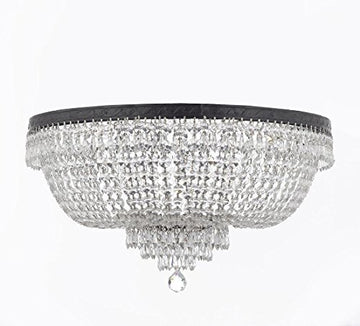 French Empire Crystal Flush Chandelier Chandeliers Lighting H21" X W30" With Dark Antique Finish! Good for Dining Room, Foyer, Entryway, Family Room and More! - A500-FLUSH/CB/870/14