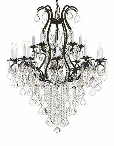 Swarovski Crystal Trimmed Chandelier! Wrought Iron Chandelier Lighting Chandeliers Dressed with Swarovski Crystal H 50" X W 36" Great for Dining room, Entryway / Foyer, or Living room! - A500-B12/3034/10+5SW