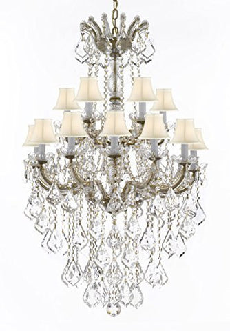 Maria Theresa Crystal Chandelier Chandeliers Lighting With White Shades H 50" X W 30" - Great For Dining Room Entryway Or Living Room - A500-B13/Whiteshades/152/18