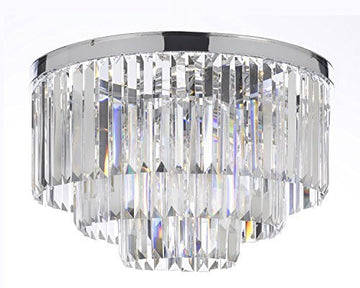 Inspired Odeon Style Empress Crystal Glass Fringe 3-Tier Chandelier Lighting Chrome Finish H 17.5" W 19.75 - G7-Flush/2164/9