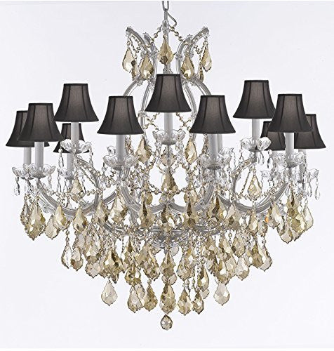 Maria Theresa Chandelier Crystal Lighting H38" X W37" W/ Golden Teak Crystal With Black Shades - A500-Sc/B2/Goldenteak/Silver/21510/15+1