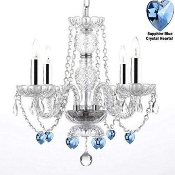 Swarovski Crystal Trimmed Chandelier! Chandelier Lighting W/Crystal Blue Hearts! H 17" W17" w/Chrome Sleeves - Perfect for Kid's and Girls Bedroom! - J10-B43/B85/26098/4 SW
