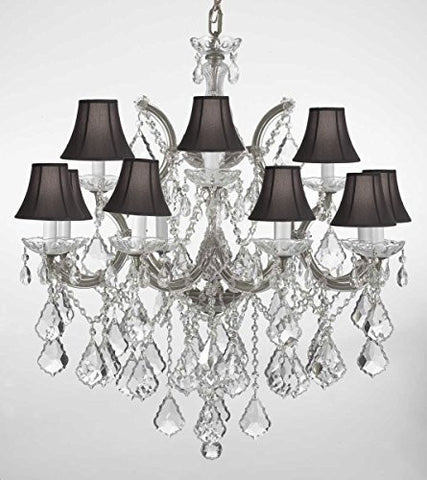 Swarovski Crystal Trimmed Chandelier Chandelier Lighting With Black Shades H30" X W28" - A500-Blackshades/Silver/B7/21532/12+1Sw