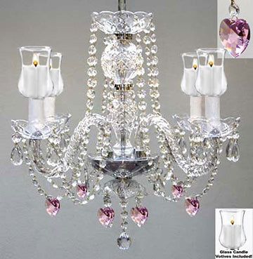 Crystal Chandelier W/ Candle Votives H17" W17" - For Indoor / Outdoor Use Great For Outdoor Events Hang From Trees / Gazebo / Pergola / Porch / Patio / Tent - J10-B31/B21/26098/4