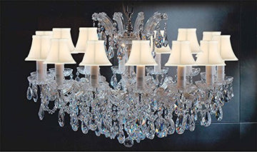 Swarovski Crystal Trimmed Maria Theresa Chandelier Crystal Lighting Chandeliers Lights Fixture Pendant Ceiling Lamp For Dining Room Entryway Living Room H 21" X W 31" With White Shades - Antique French Gold Color - A83-Sc/Whiteshades/Cg/2489/14Sw