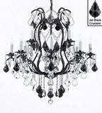 Wrought Iron Crystal Chandelier Lighting Chandeliers H36" x W36" Dressed with Jet Black Crystals! - A500-B20/3034/10+5