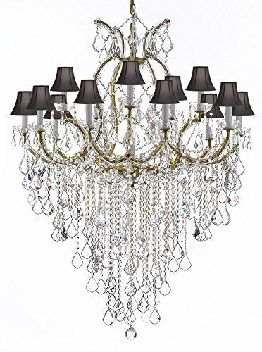 Maria Theresa Chandelier Empress Crystal (Tm) Lighting Chandeliers H50" X W37" with Black Shades! Great for Large Foyer / Entryway! - A500-B12/SC/Blackshades/21510/15+1