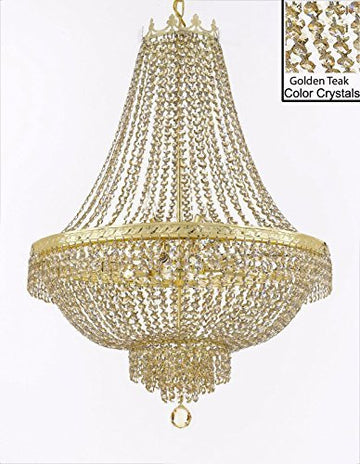 French Empire Crystal Chandelier Lighting - Dressed With Golden Teak Color Crystals Great For A Dining Room Entryway Foyer Living Room H36" X W30" - A500-B78/Cg/870/14