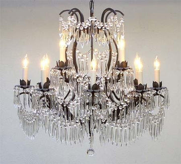 Wrought Iron Crystal Chandelier Lighting H28" X W30" - A500-U/3034/8+4