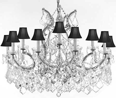 Swarovski Crystal Trimmed Maria Theresa Chandelier Crystal Lighting Chandeliers Lights Fixture Pendant Ceiling Lamp For Dining Room Entryway Living Room With Large Luxe Crystals H28" X W37" - A500-Cs/B89/Blackshades/21510/15+1Sw