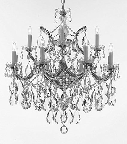 Maria Theresa Chandelier Lights Fixture Pendant Ceiling Lamp Dressed With Large Luxe Diamond Cut Crystals H30" X W28" - Good For Dining Room Foyer Entryway Living Room And More - A500-B90/Cs/21532/12+1Dc