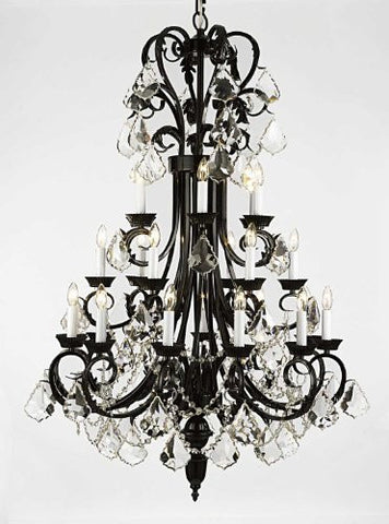 Wrought Iron Chandelier 50" Inches Tall With Crystal Trimmed With Spectra (Tm) Crystal - Reliable Crystal Quality By Swarovski - A84-B12/724/24Sw