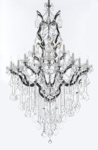 19th C. Baroque Iron & Crystal Chandelier Lighting H 64" W 41" - Dressed With Large, Luxe Crystals! Good for Dining room, Foyer, Entryway, Living Room, Family Room! - A500-B12/B89/996/25DC
