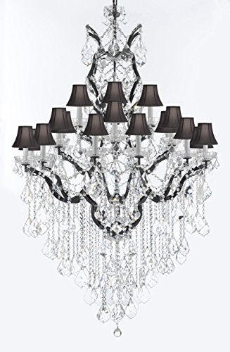 Swarovski Crystal Trimmed 19th C. Baroque Iron & Crystal Chandelier Light H 64" W 41"-Dressed With Large, Luxe Crystals! Good for Dining room, Foyer, Entryway, Living Room, Family Room! w/ Black Shades - A500-B12/B89/996/25SW-BlackShades
