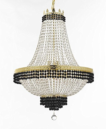 French Empire Crystal Chandelier Chandeliers Lighting Trimmed With Jet Black Crystal Good For Dining Room Foyer Entryway Family Room And More H50" X W30" - A500-B79/Cg/870/14Large