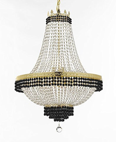 French Empire Crystal Chandelier Chandeliers Lighting Trimmed With Jet Black Crystal Good For Dining Room Foyer Entryway Family Room And More H50" X W30" - A500-B79/Cg/870/14Large