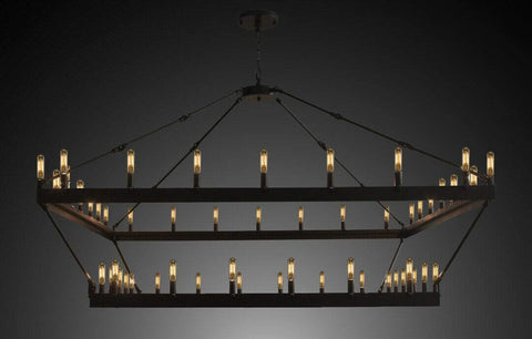 Inspired Camino Style Chandelier – Two Tier Wagon Wheel, Wrought Iron Vintage Barn Metal Rustic Industrial Lighting, W63" x H60"