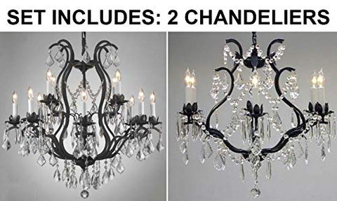 Set of 2-1 Wrought Iron Crystal Chandelier Lighting Chandeliers H30 x W28 and 1 Wrought Iron Cyrstal Chandelier Lighting H 19" W 20" - Great for Bedroom, Kitchen, Dining Room, Living Room, and More! - A500-1EA 3034/8+4 + 1EA 3530/6