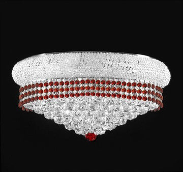 Flush French Empire Crystal Chandelier Lighting Trimmed With Ruby Red Crystal Good For Dining Room Foyer Entryway Family Room And More H15" X W24" - A500-Silver/Flush/B74/542/15