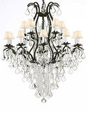 Swarovski Wrought Iron Chandelier Crystal Chandeliers Lighting Crystal H50" X W36" With White Shades! Great for Dining room, Entryway / Foyer, or Living room! - A500-SC/WHITESHADE/B12/3034/10+5SW