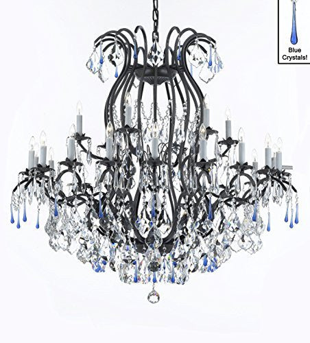 Wrought Iron Crystal Chandelier Lighting Chandeliers Dressed With Blue Crystals Perfect For An Entryway Or Foyer H46" X W46" - A500-B54/3034/18+6