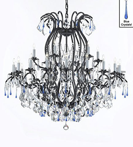Wrought Iron Crystal Chandelier Lighting Chandeliers Dressed With Blue Crystals Perfect For An Entryway Or Foyer H46" X W46" - A500-B54/3034/18+6