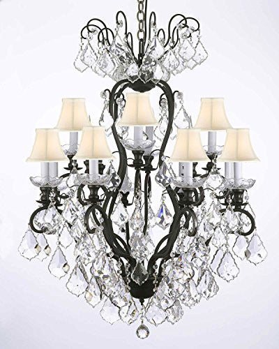 Wrought Iron Crystal Chandelier Lighting With White Shades - A500-Whiteshades/556/12