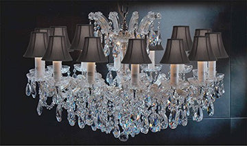 Swarovski Crystal Trimmed Maria Theresa Chandelier Crystal Lighting Chandeliers Lights Fixture Pendant Ceiling Lamp For Dining Room Entryway Living Room H 21" X W 31" With Black Shades - Antique French Gold Color - A83-Sc/Blackshades/Cg/2489/14Sw