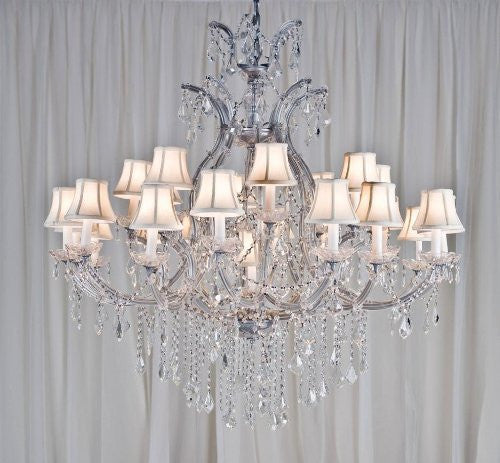 Maria Theresa Chandelier Crystal Chandeliers Lighting H52" X W46" With Shades - A500-Whiteshades/Silver/52/2Mt/24+1 Gtc