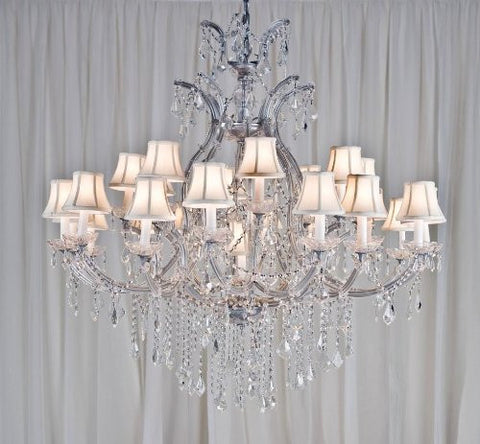 Maria Theresa Chandelier Crystal Chandeliers Lighting H52" X W46" With Shades - A500-Whiteshades/Silver/52/2Mt/24+1 Gtc
