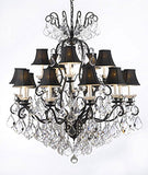 Swarovski Crystal Trimmed Chandelier Wrought Iron Crystal Chandelier Lighting With Black Shades W38" H44" - A500-Blackshades/556/16 Sw