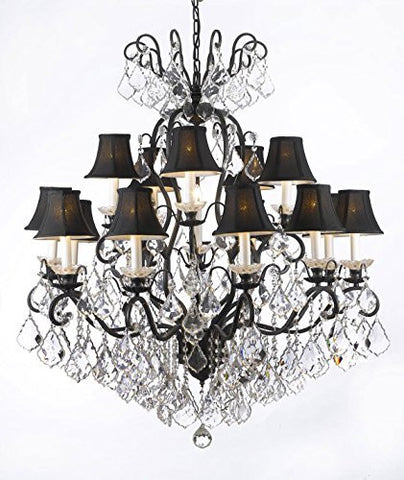 Swarovski Crystal Trimmed Chandelier Wrought Iron Crystal Chandelier Lighting With Black Shades W38" H44" - A500-Blackshades/556/16 Sw