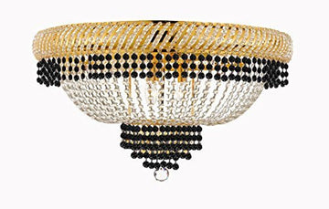 Flush French Empire Crystal Chandelier Lighting Trimmed With Jet Black Crystal Good For Dining Room Foyer Entryway Family Room And More H16" X W23" - A500-B79/Cg/Flush/448/9