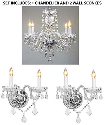 Three Piece Lighting Set - Crystal Chandelier And 2 Wall Sconces - 1Ea 26098/4 + 2Ea B12/2/386