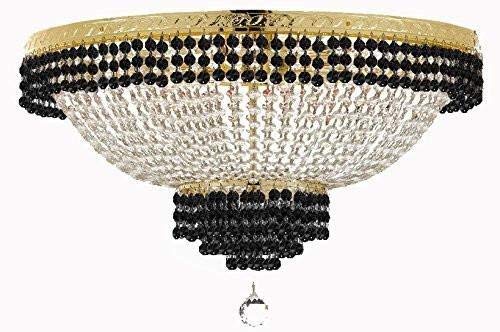 Set of 2-1 French Empire Crystal Chandelier Lighting Trimmed w/Jet Black Crystal! H36" X W30" and 1 Flush French Empire Crystal Chandelier Trimmed with Jet Black Crystal! H18" X W24" - B79/CG/870/14 + B79/CG/FLUSH/870/9 A500-
